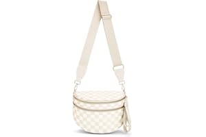 Lushandy Bum Bags for Women, Checkered Crossbody Bag Nylon Crossbody Purse Lightweight Fanny Pack Large Belt Bag for Travel