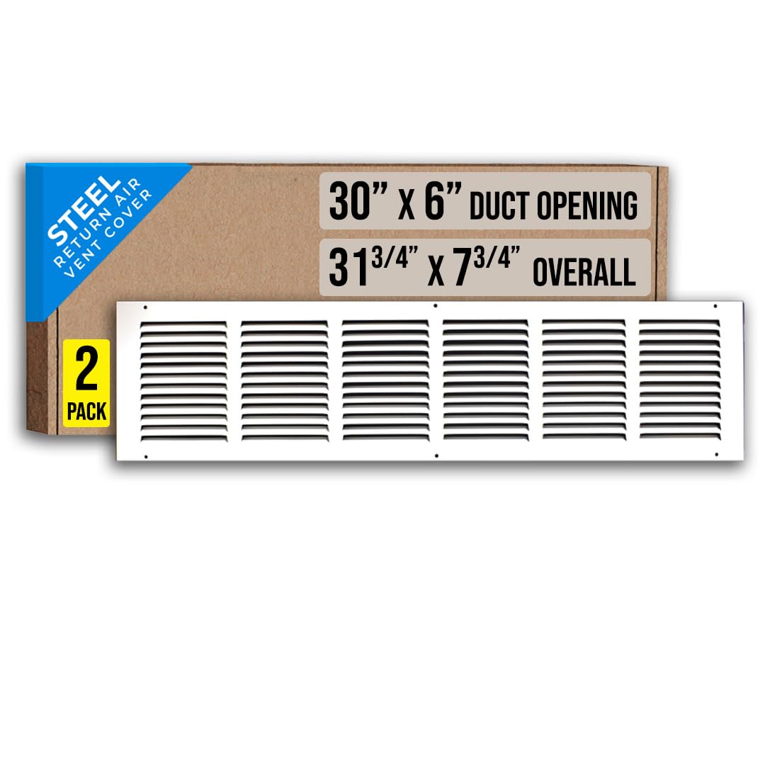 Photo 1 of [2 Pack] Fits 30x6 Duct Opening | Steel Return Air Grille by Handua | Vent Cover Grill for Sidewall and Ceiling | White | HVAC Cold Air Intake Grille | Outer Dimensions: 31.75"W X 7.75"