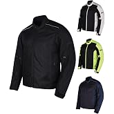 SGR Cool Mesh Cotton Motorcycle Jacket, Black with Neon Yellow Contrast, Zip Front Closure, Protective Riding Gear