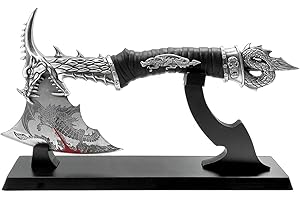 OTAKUMOD 14.5" Fantasy Dragon Axe Wtih Wood Stand, Gift for Xmas, Home Tabletop Decoration