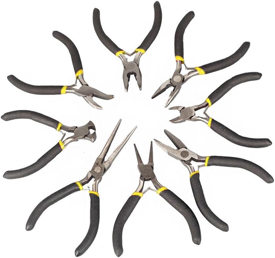 Highmoor Jewelry Making Pliers Tool Kit Set Beading Wire Wrapping Long Round Needle Bent Nose Daigonal Side Repair End Cutting Mini Plier Cutter Tool Kit (8pcs)