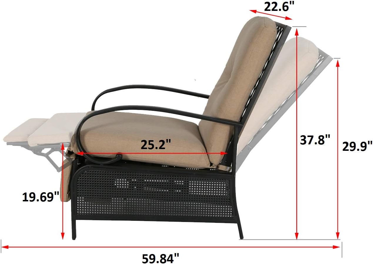 Ulax Furniture Patio Recliner Chair Automatic Adjustable Back Outdoor Lounge Chair with 100% Olefin Cushion (Beige): Kitchen & Dining