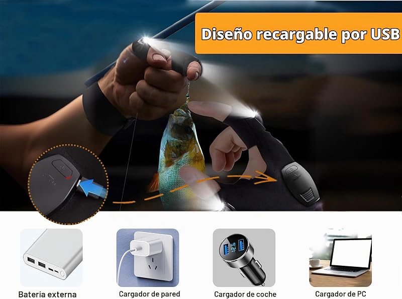 Guantes de Pesca, Guantes LED Recargables, Regalo para Hombres, Regalo Creativo para Papá, Guantes con Linterna LED para Reparar, Trabajar y Acampar, Regalos Originales de Cumpleaños, Navidad