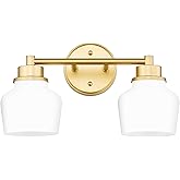 Emak Modern Gold Bathroom Light Fixtures, 2-Light Vanity Lights with Milk Glass Shade for Bathroom, Mirror, VL122-GD-ML-2