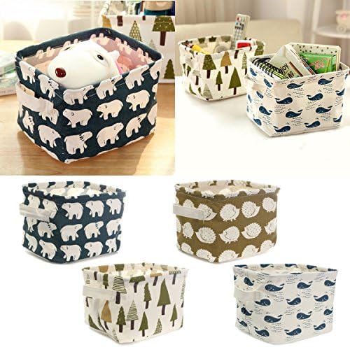 Brief Linen Desktop Folding Storage Box Holder Home Jewelry Makeup Cosmetic Sundries Stationery Organizer Case (Random: Pattern)