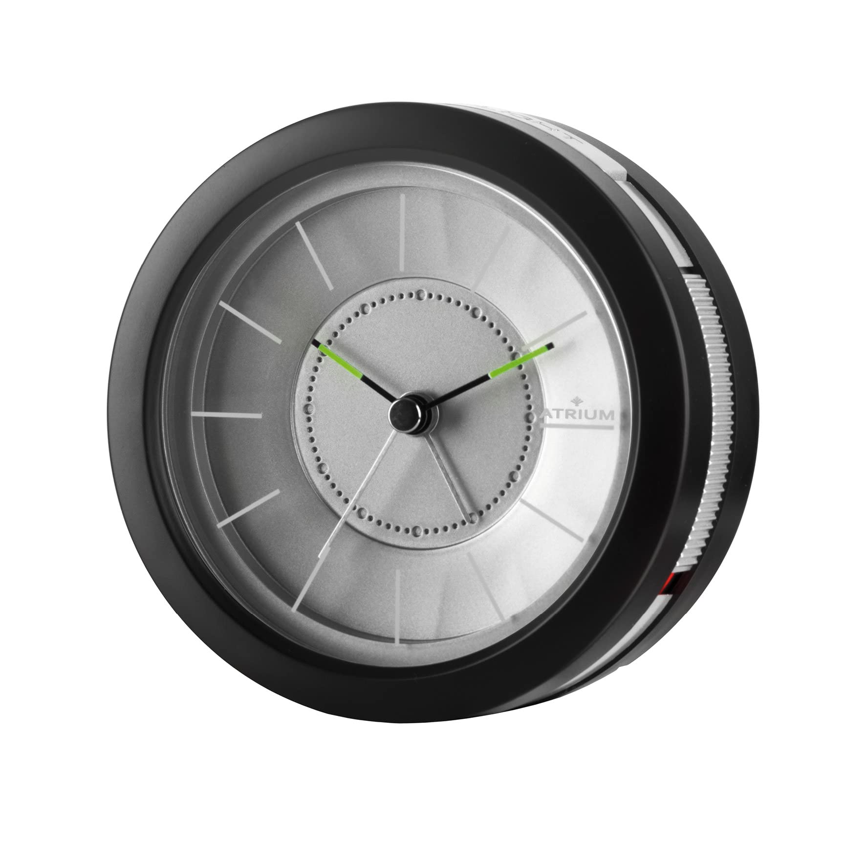 Atrium A106-7 designer alarm clock, round, analogue, grey, non-ticking, with light and snooze function
