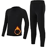 Runhit Boys Thermal Underwear Set Youth Kids Long Johns Boy Base Layer Soft Thermal Pants Fleece Lined Long Sleeve Shirt