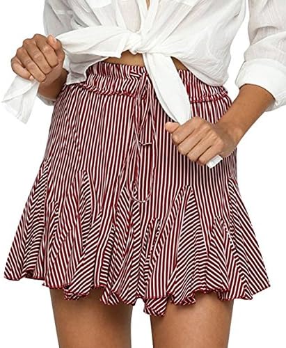 VNOOK Womens Sexy High Elastic Waisted Stretchy Striped Short Mini Skirt A line Casual Skirt Red S