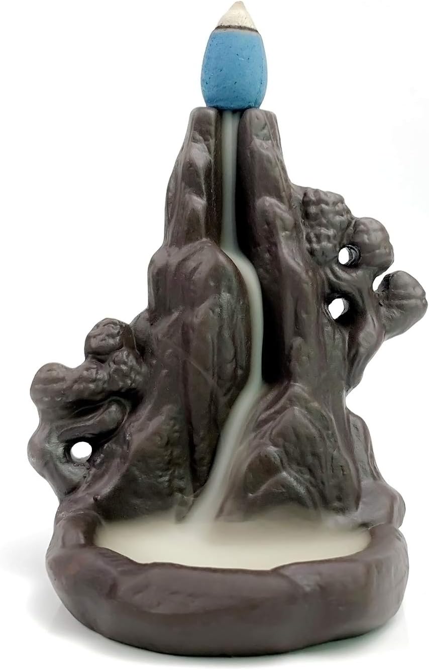 OWMMIZ Ceramic Handmade Backflow Incense Burner with 10 PCS Backflow Incense Cones, Waterfall Incense Holders Home Decor Gift Decorations Statue Ornaments