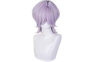 HALF AND HALF Short Light Purple Anime Cosplay Wig with Bangs 14.9'' Men's Purple Spiky Layerd Costume Wigs for Unisex Halloween Party Daily