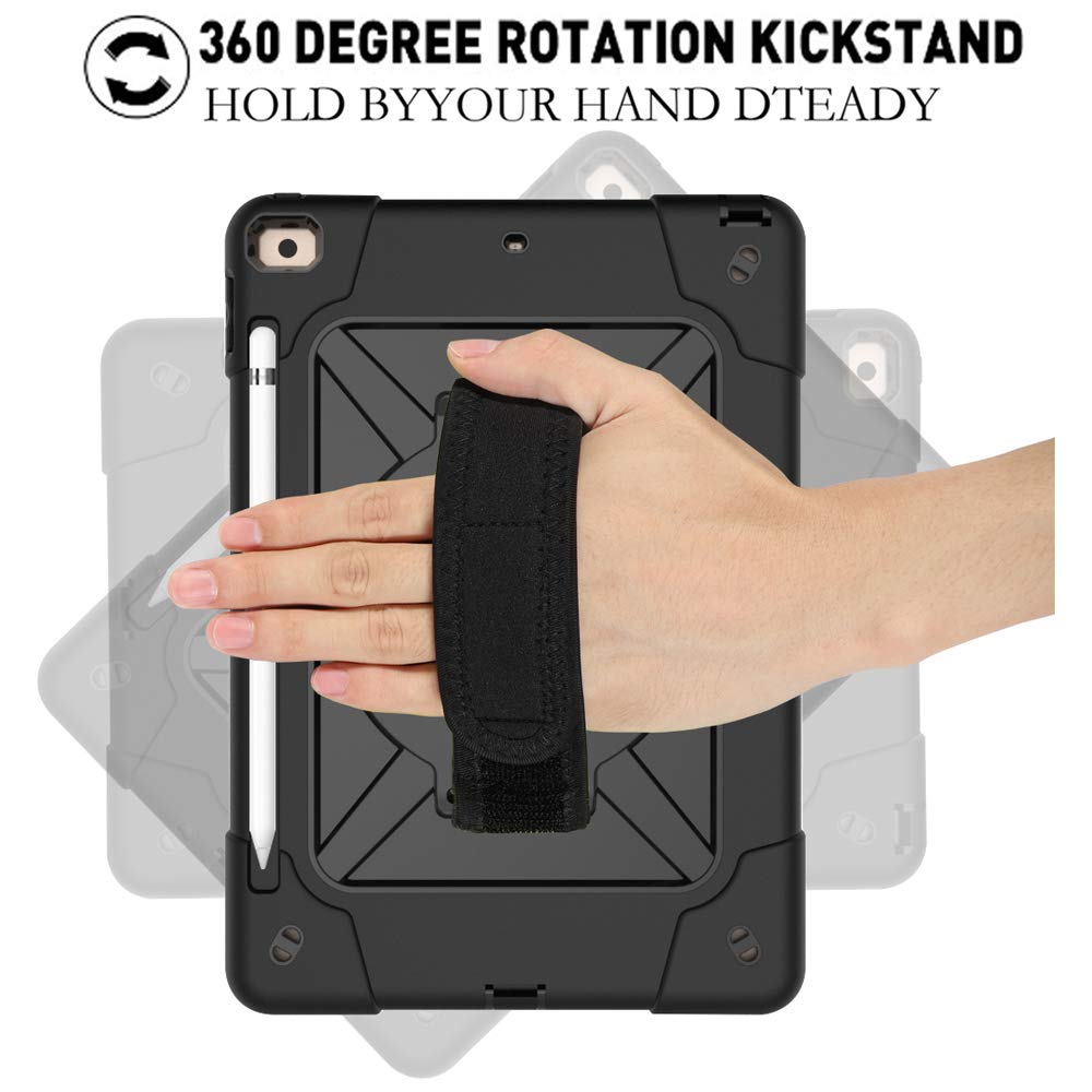 Junfire New iPad 10.2 Case/iPad 7th Generation Case,Shockproof Heavy Duty Protective Rugged Case with Pencil Holder,Stand,Hand Strap,and Shoulder Strap for 10.2 inch Cases A2197/A2198/A2200