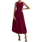 BTFBM Women's 2026 Summer Casual Sleeveless Midi Dress Patchwork Knit Tank Bubble Long Flowy Beach Maxi Sundress Pockets