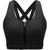 Front Zipper Sports Bras for Women High Impact Workout Bra Tops Padded Criss-Cross Back Yoga Training Running Bras
