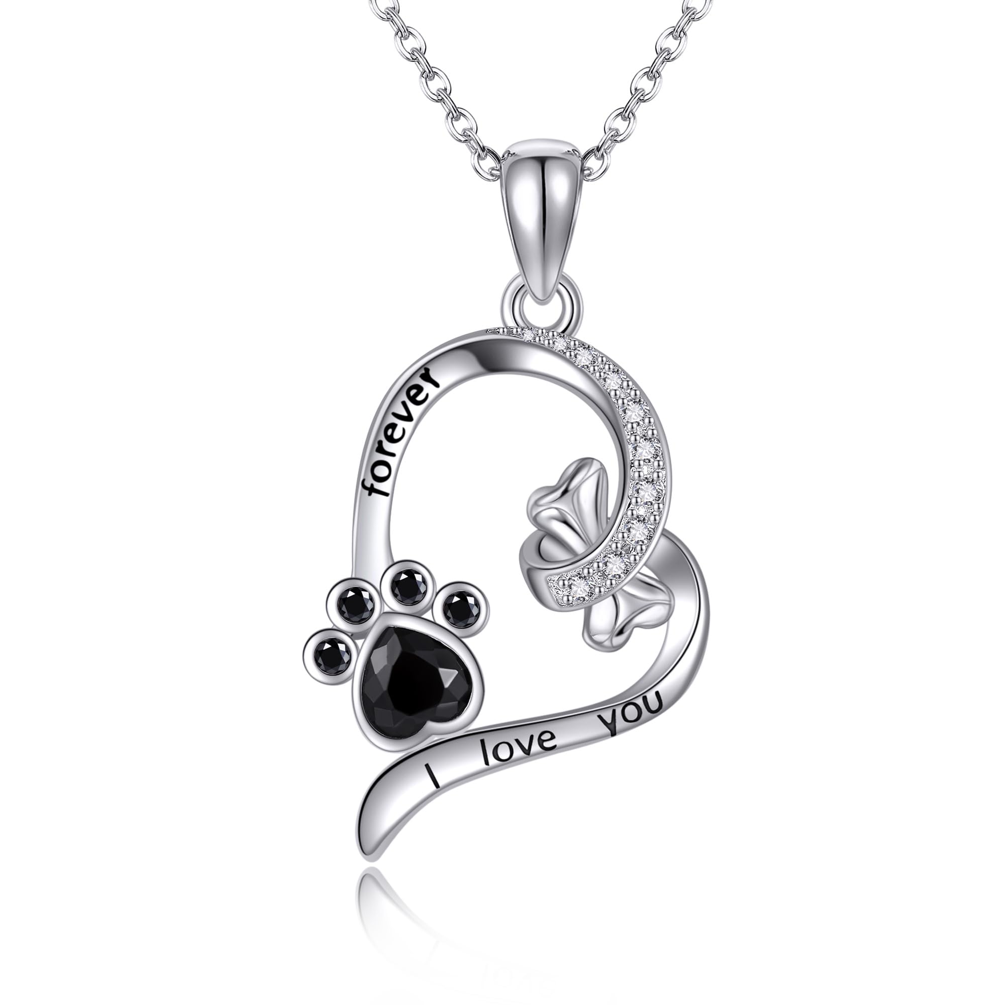 CUPENDA Paw Print Necklace Sterling Silver Dog Cat Paw Love Heart Pendant Pet Jewellery Gifts for Women Girls