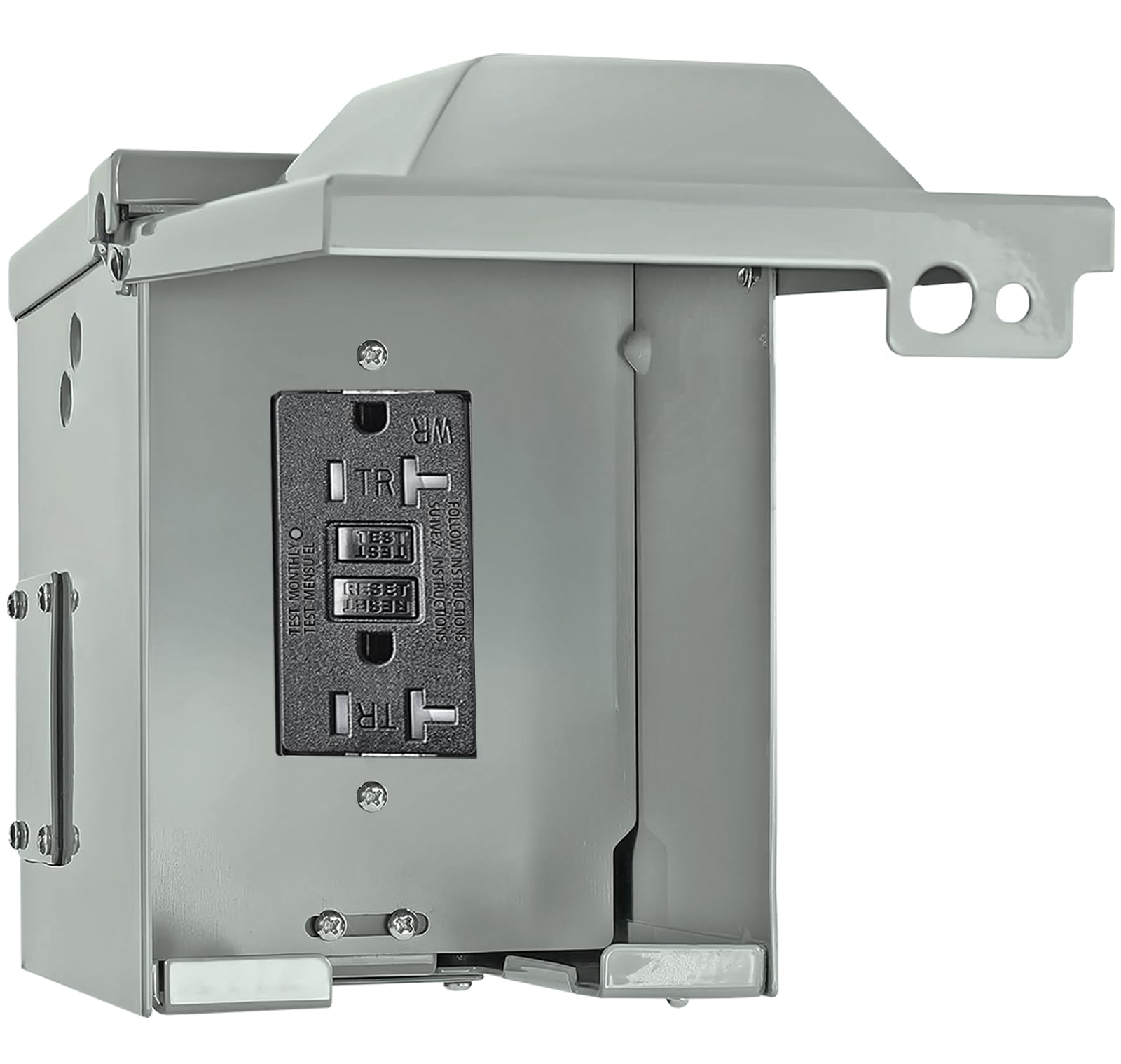 Photo 1 of Outdoor Electrical Outlet Box with 20 AMP WR&TR GFCI Receptacles,Weatherproof Metal Cover Outlet Box,Waterproof,UL Listed
