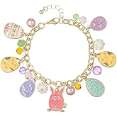 Madison Tyler Charm Bracelet | Easter Bracelets | Cute Bunny Rabbit Charm Bracelet | Gold Chain Bracelet for Women | Cute Colorful Bracelet Jewelry Gift