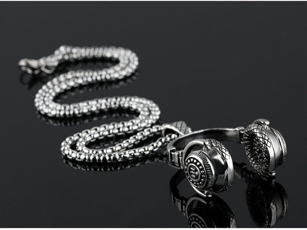 Music silver Pendant Rocker Necklace Jewelry Hiphop Headphones with 24in chain: Clothing