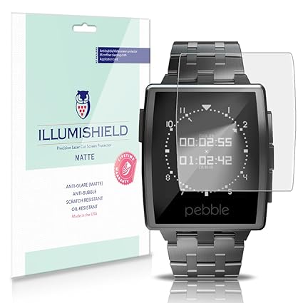 iLLumiShield Matte Screen Protector Compatible with Pebble Steel Smartwatch (3-Pack) Anti-Glare Shield Anti-Bubble and Anti-Fingerprint PET Film