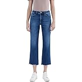 VERVET High Rise Uneven Raw Hem Crop Straight Jeans T6664