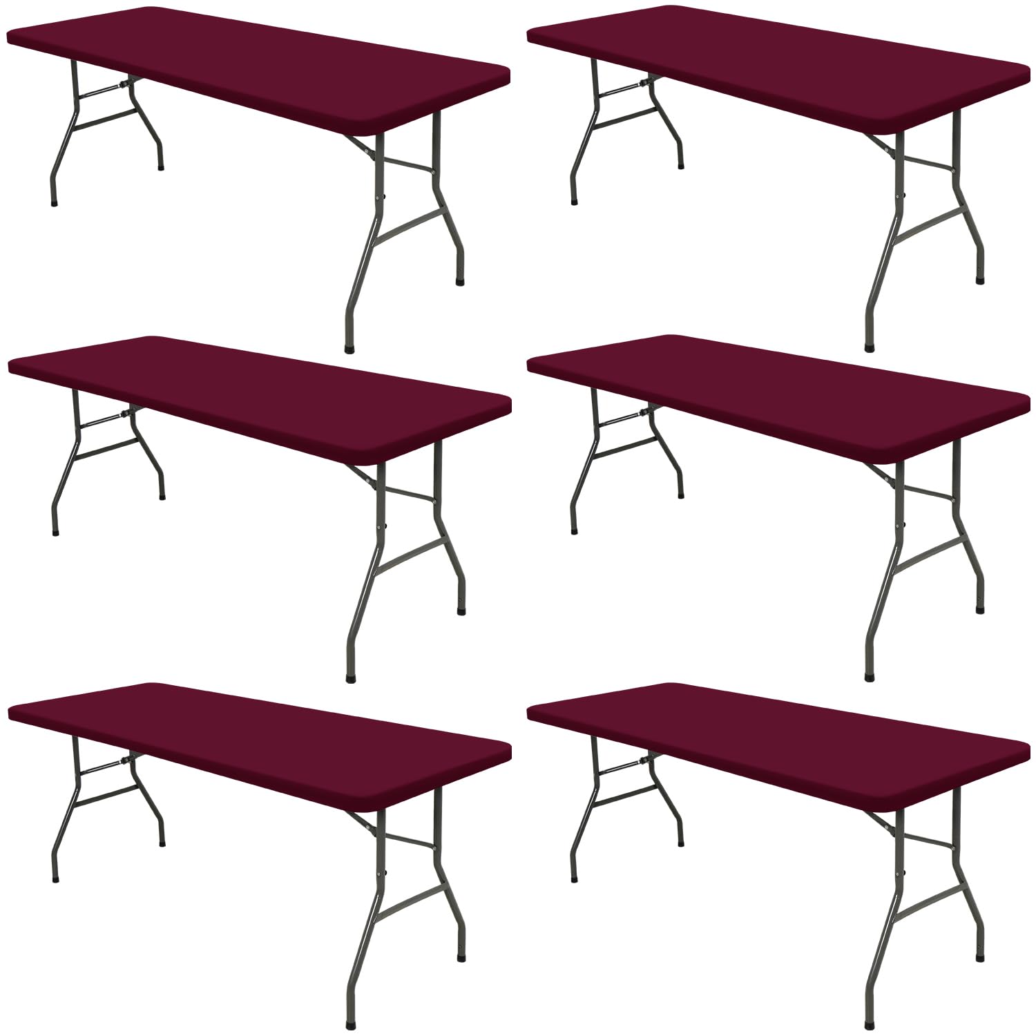 Photo 1 of 6 Pack 6 Foot Picnic Table Cover Fitted Elastic Tablecloth for Rectangle Tables Waterproof Stretch Washable Folding Indoor Outdoor Spandex Table Cloth for Parties Banquet Camping (Wine Red,30" x 72")