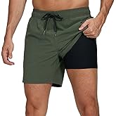 FREDRM Men's Swim Trunks with Compression Liner Quick Dry 5" Bathing Suit Stretch Zipper Pockets Swimsuits Board Shorts