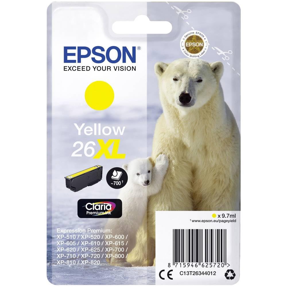 Epson 26XL Polar Bear Yellow High Yield Genuine, Claria Premium Ink Cartridge