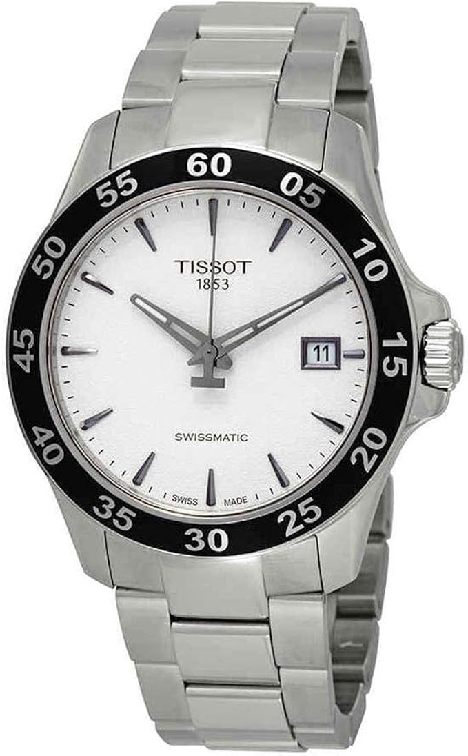 Reloj Tissot V8 automático para hombre, plateado y bisel gris, ref. T1064071103100.