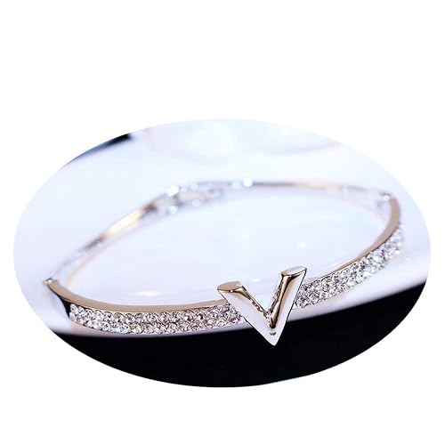  V Letter Design Best Zircon Rose Gold And White