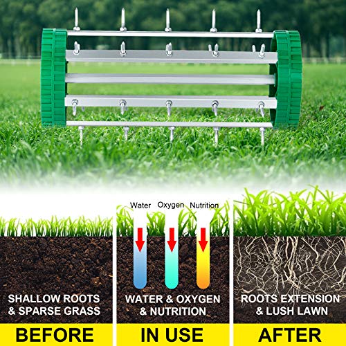 VEVOR 18" Push Aerator, Rolling Lawn Aerator, 50" Adjustable Handle