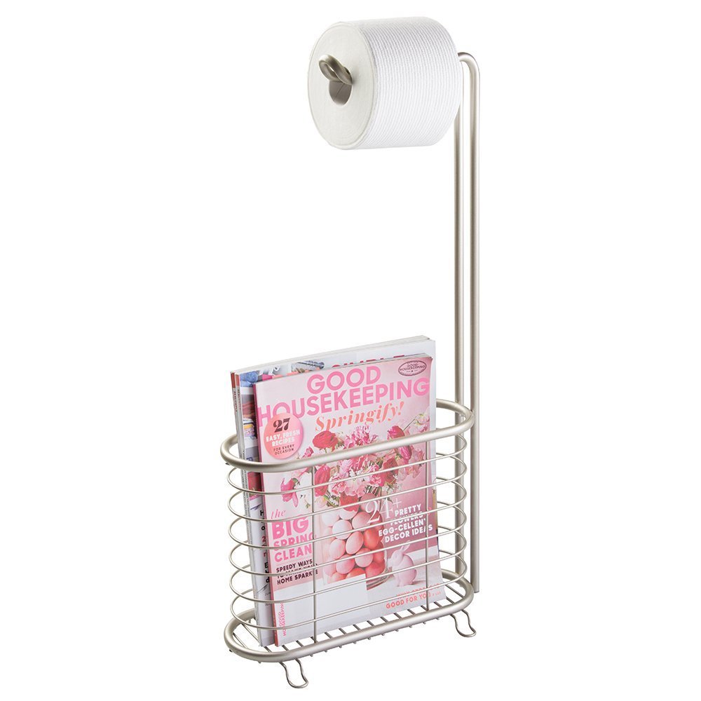 Mdesign Free Standing Toilet Paper Holder With Newspaper And Magazine Rack For Bathroom Satin Amazon In Home Kitchen