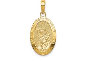 SONIA JEWELS Solid 14k Yellow Gold Catholic Patron Saint Christopher Medal Pendant Charm SMALL TINY - 20mm x 12mm