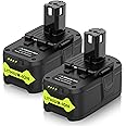 KEATFE 18V 6.0Ah RB18L50 Lithium Battery Compatible with Ryobi 18 Volt Cordless Power Tools Battery ONE+ P108 P102 P103 P104 P105 P107 P106 P221 BPL18151 (2 Packs)