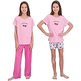 US Angels Girls Pajamas Set - 3-Piece PJs Set, Tee, Pants & Shorts, Soft Girls’ Sleepwear, Teen Kids Pajamas, Sizes 5-16