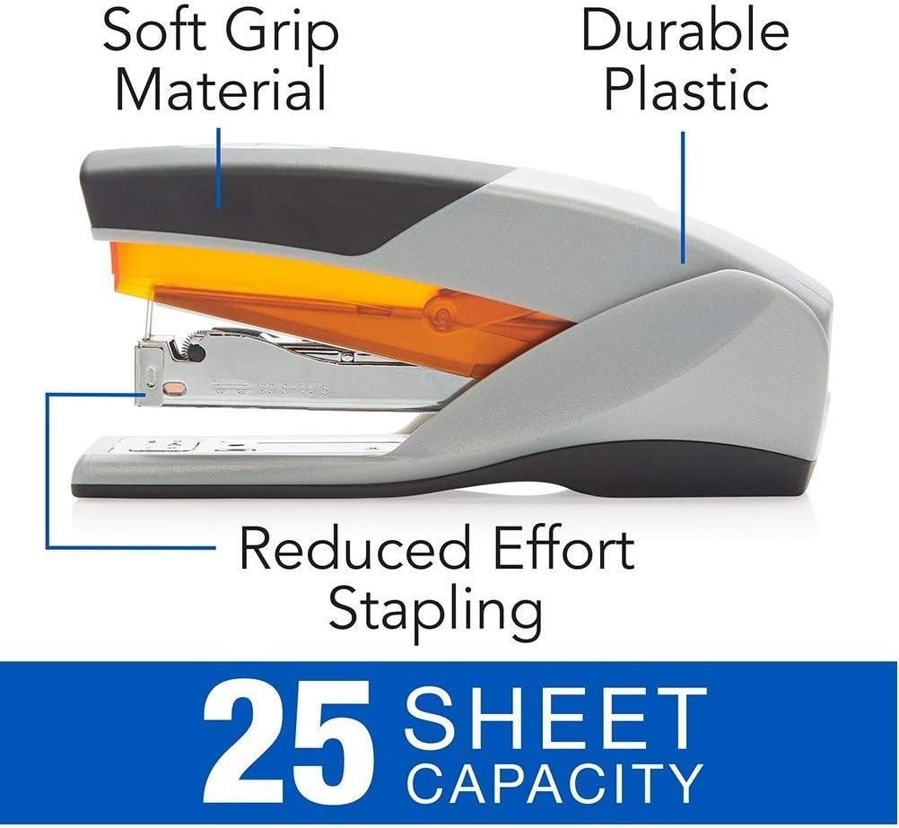 Swingline Stapler, Optima 25, Full Size Desktop Stapler, 25 Sheet Capacity, Reduced Effort, Orange/Gray, 2 Pack (S7066402AZ) : Office Products
