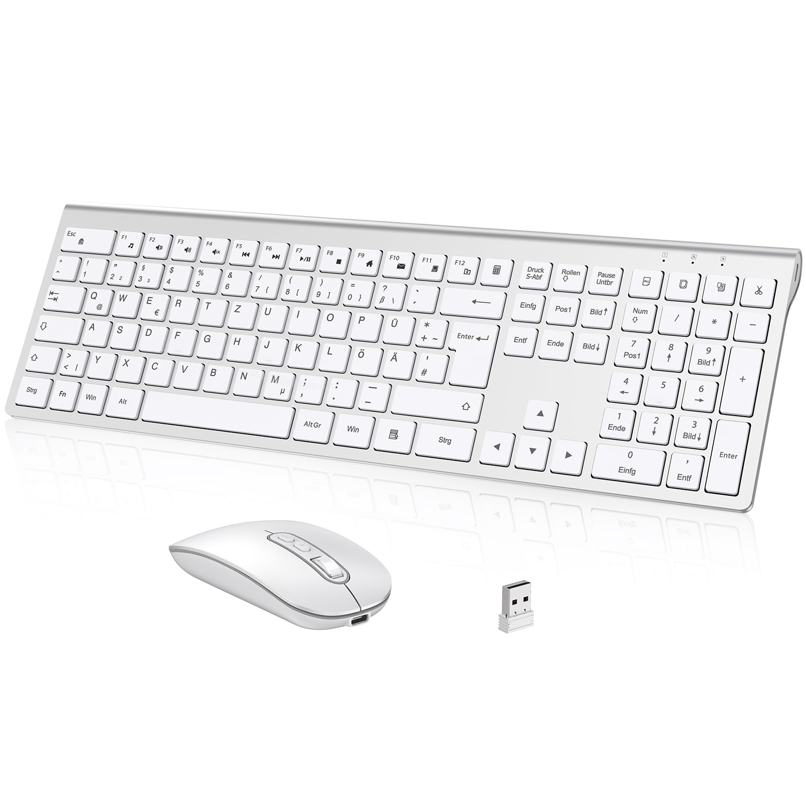 cimetech Tastatur Maus Set Kabellos 2.4G Aufladbar Ergo Slim für PC/Laptop
