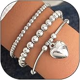 Rrdaily Layered Gold Heart Beaded Bracelets Set for Women Stackable Stretch Beads Bangles Adjustable Round Balls Bracelets Jewelry Accessories