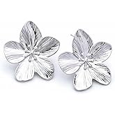 Erimberate Bohemian Flower Stud Earrings Gold Metal Flower Earrings Large Flower Petal Earrings Exaggerated Flower Earrings Jewelry for Women