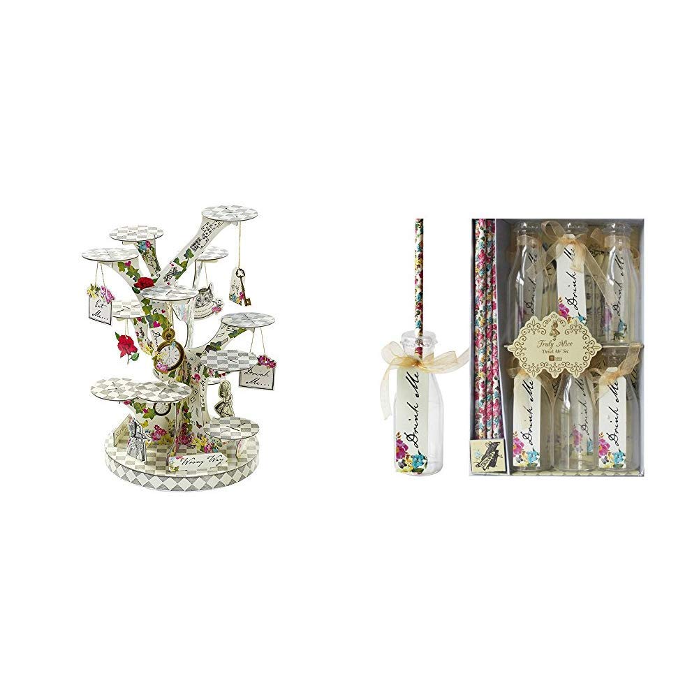 Talking Tables Alice in Wonderland Cupcake Stand Centrepiece Mad Hatter Tea Party, Paper, Height 59cm, 23" & Alice in Wonderland Party Supplies Party Drink Set Great for Mad Hatter Tea Party