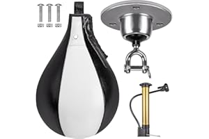 Benelabel Boxing Speed Bag Kit & Boxing Speed Bag - Premium Leather Bag with 360° Swivel and Inflator - Easy to Install and Use - Improve Your Speed and Reflexes