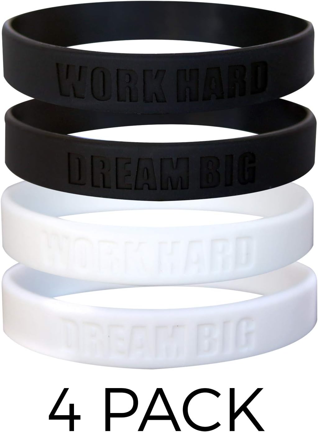 GOMOYO Work Hard Dream Big Motivational Silicone Wristbands, Eight Colors of Inspirational Rubber Bracelets - Bulk Options for Teams Available