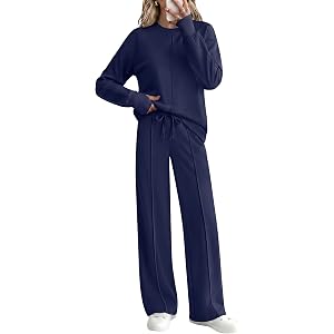Casly Lamiit Women's 2 Piece Lounge Set Airport Outfits Casual Track Suit | Long Sleeve Top & Wide Leg Pants with Pockets, Va
