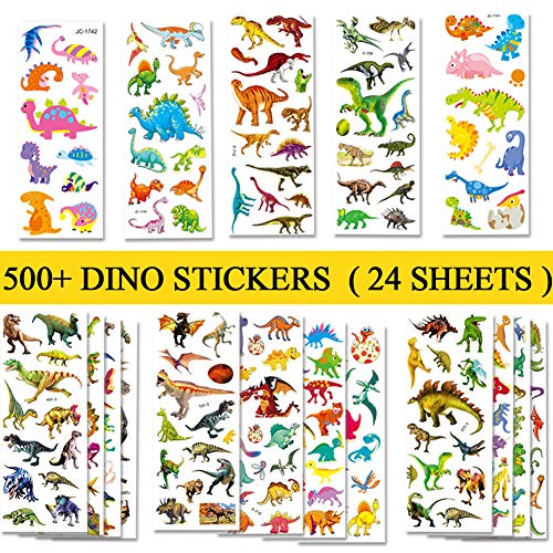 Beestech 500+ Dinosaur Stickers for Kids Boys Girls Toddlers, Teacher Reward Stickers, Potty Chart Training Stickers, Dinosaur Party Favor & Supplies, Dinosaur Favor Bags Hats Goody Gift Bags Boxes