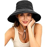 Rosoz Sun Hats for Women Wide Brim Ponytail Bucket Hat Sun Protection Beach Hat Quick-Dry Gardening Hat with Fold-Up Brim