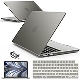 IBENZER Compatible with MacBook air 13 inch Case 2026 2025 2024 2023 2022 M4 A3240 M3 A3113 M2 A2681, HardShellCase w/KeyboardCover ScreenFilm Type-C for Mac air 13.6", Gray, KK-GY+2TC