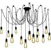Fuloon Vintage Edison Multiple Ajustable DIY Ceiling Spider Lamp Light Pendant Lighting Chandelier Modern Chic Industrial Dining with Romote Control (14 Head Cable 200cm/78.7inch Each)