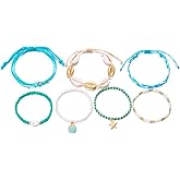 huefeel Boho Beach Bracelets for Women - Bohemian Shell Bracelet Set with Seashell, Starfish & Beads,Perfect for Summer Vacation, Beach Party, Holiday Jewelry Gifts