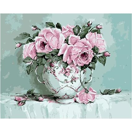 Ssymfgzt Peinture Par Numero Rose Rose Vase Fleur Diy