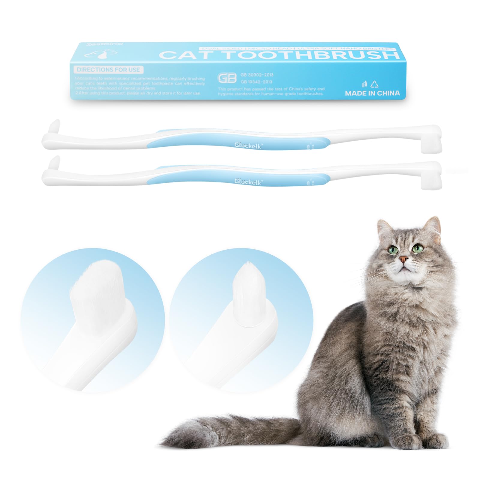 Photo 1 of Gluckelk 2 Pcs Dual-Sided Cat Toothbrush with Micro Brush Head, Ultra Soft Nano Bristles Pet Toothbrush Kit, Kitten/Puppy Toothbrushes, Fit into Cats/Small Dogs Mouth, Avoid Bleeding Gums