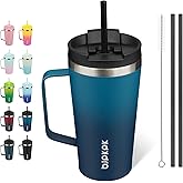 BJPKPK Insulated Tumbler with Handle, 18oz Insulated Tumblers with Lid and Straw, Stainless Steel Metal Water Bottles, Coffee Travel Mugs, Cups, Sea