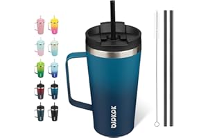 BJPKPK Insulated Tumbler with Handle, 18oz Insulated Tumblers with Lid and Straw, Stainless Steel Metal Water Bottles, Coffee